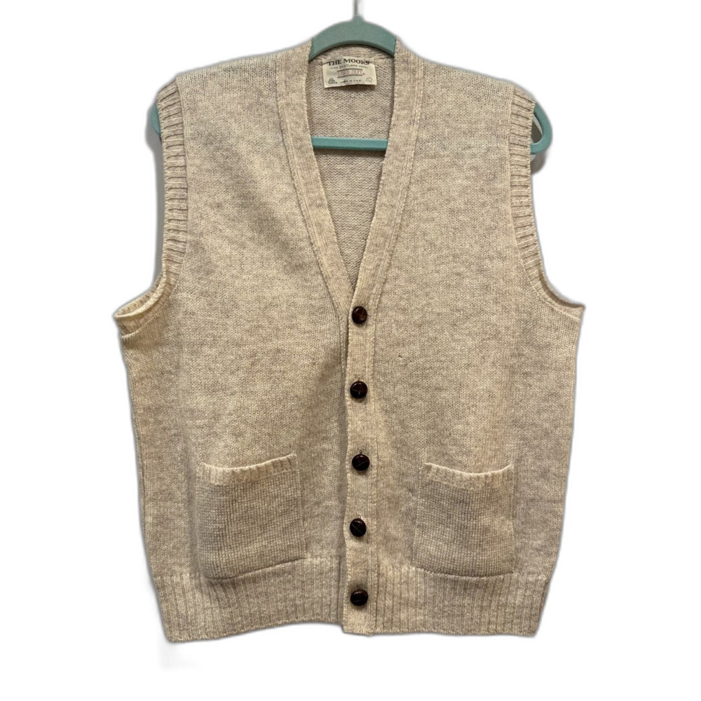 Vintage Sweater Vest Shetland Wool Button Front Heritage Preppy Men Sz Large